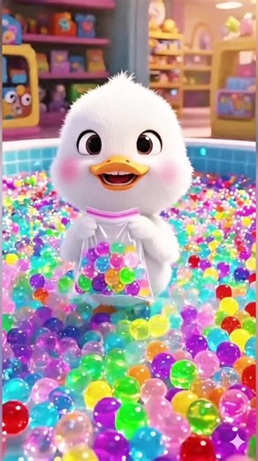Cute Duck Enjoys Rainbow Ball in Pool Fun