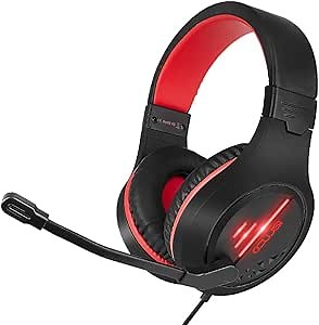 C100 Stereo Gaming Headset with Noise Isolaing Mic,Red LED Light,Over Ears Soft Menory Earmuffs with in- Line Volume Control for Xbox One,PS4,PS5,Mac,PC,Laptop-Red