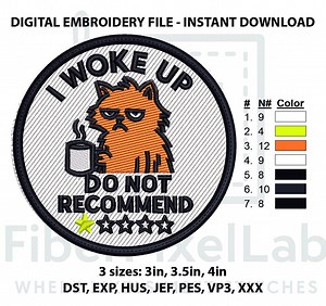 Grumpy Cat Coffee Rating Embroidery Design – Instant Download - Etsy