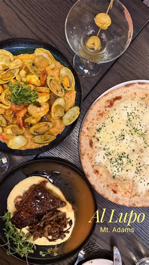 Mount Adams has a new must-visit ✨🔥 @al_lupo_ristorante ( meaning To the Wolf )has officially opened inside the historic Rookwood Pottery, and WOW — the ambiance alone is worth the trip. You can even dine inside a kiln 😍 and Chef Roberto have absolutely nailed it. Let’s talk food… We started with the wild mushroom & black truffle pâté — insanely good. Had to order the LB Caesar salad, straight from Chef’s family restaurant in LA. The Bianca pizza? Perfection. Then came the braised short rib wi