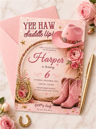 Editable Western Cowgirl Birthday Invitation, Yee Haw Invite, Saddle up and Put Your Boots On, Western Cowgirl Invitation, Yee Haw Invite - Etsy