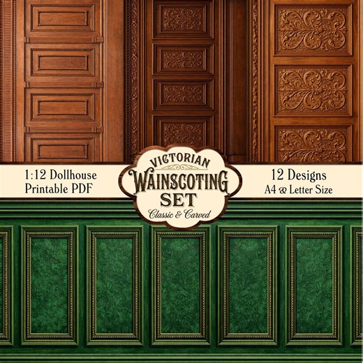 Dollhouse Wainscoting 1:12 Printable Miniature Victorian Wall Panel 12 Designs PDF - Etsy