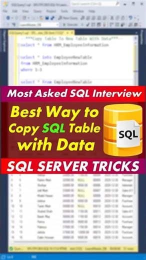 How to copy one SQL table to other table with Data #SQLServer #CopyTable #Database #SQLTutorial