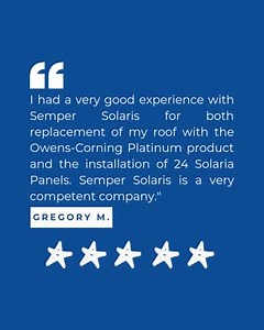 Thank you so much for this exemplary and thorough review, Gregory. We are truly proud of our Semper Solaris team and are elated that they took such great care of you and your home, from beginning to end. . . . #SolarReviews #ReviewsSolar #SolarCustomers #SolarExperiencies #SolarClients #HappyClients | Semper Solaris
