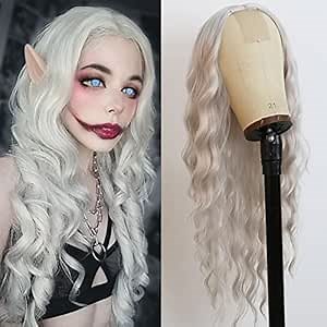Grey Wig Long Natural Wavy Wigs Little Lace Glueless Synthetic Wave Wig Long Sliver Colorful Wigs For Women Daily Cosplay Party Wigs Synthetic Heat Resistant Fiber Wig 24 Inches
