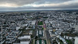 The sprawling urbanity of Le Mans from the sky.
