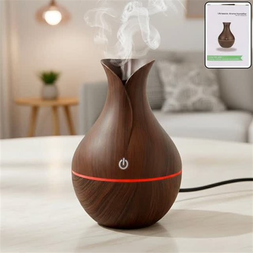 Subhkaribazar on Instagram: "Mini Wooden Vase Pot Diffuser Cool Mist Atomization Humidifier Adjustable Mist, LED Light, Air Quality Enhancer (1 Pc) Description :- Ultrasonic Technology: This humidifier utilises advanced ultrasonic technology to silently produce a fine, cool mist that enhances air quality. Adjustable Mist Settings: Customise the mist output to suit your preferences with the adjustable mist control settings. Noiseless Functionality: Quiet Operation Resembles A Peaceful Environment