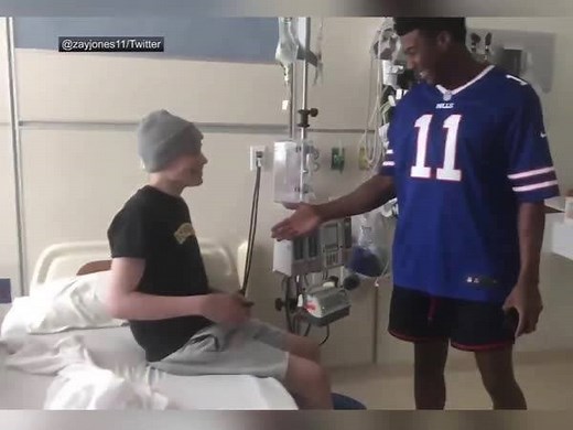 Zay Jones did his signature levitation move to impress Nate, a Buffalo Bills fan who recently completed his final chemotherapy session 🙏 | NFL on ESPN