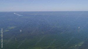 4K Drone Video (Pan Shot) of Beach Park, Marina, and Waterfront Homes in Hudson Beach on the Gulf of Mexico in Florida Stock Video