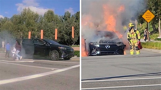 Tesla camera captures occupants escape just before Mercedes-Benz EV bursts into flame