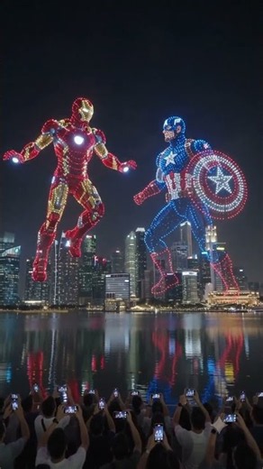 Cap vs. Iron Man Drone Light Show! 🛡️🤖#Shorts #CaptainAmerica #IronMan #CivilWar #Avengers #Marvel