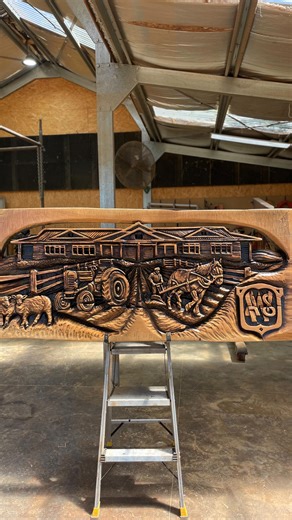 1.6K views · 1K reactions | A complex concept… but did it work out? - Custom mural artwork for Whittlesea Ag Society. Carved live over 2 days on their show weekend. The scene features their iconic building, animals and machines - all aspects that make their event so popular! . . . . #originalart #chainsawcarving #carving #woodwork #bkcarving | BK Carving | Facebook