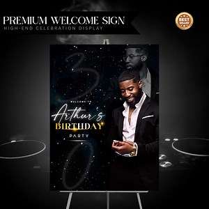 Black and Gold Birthday Welcome Sign With Photo, Editable Canva Template, Party Entrance Poster - Etsy