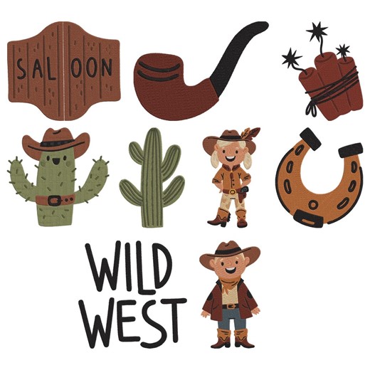 Wild West Embroidery Design, Cowboy Western Saloon Cactus Sheriff Machine Embroidery File, 9 Design, 5 Size, Instant Download - Etsy