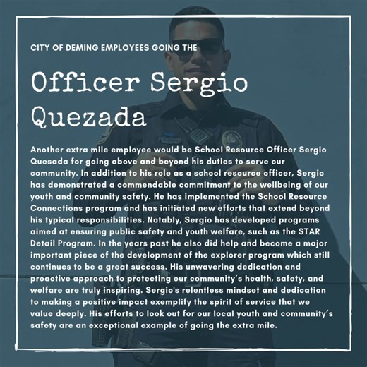 The City of Deming proclaimed November First "The Extra Mile" Day. While we encourage our community to go the extra mile today, we want to recognize some of our First Response & Law Enforcement Family! | City of Deming