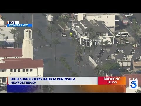 High surf floods Balboa Peninsula as Southern California coast feels impacts from Rachel