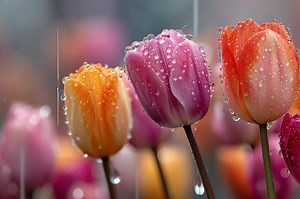 Download Colorful tulips with water droplets on them for free