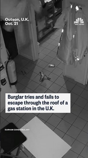 Burglar tries and fails to escape through the roof of a gas station in the U.K.
