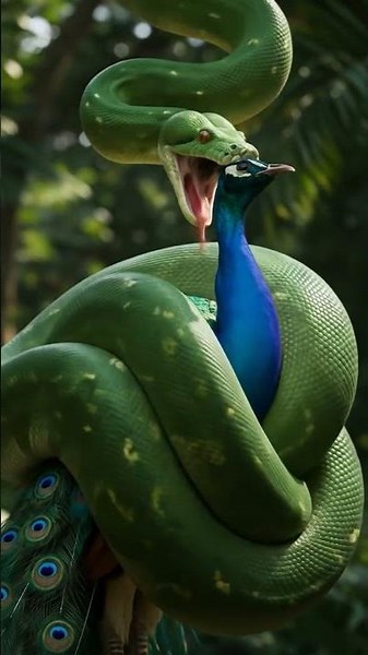 Green Snake Attacks Peacock | Shocking Wildlife Encounter