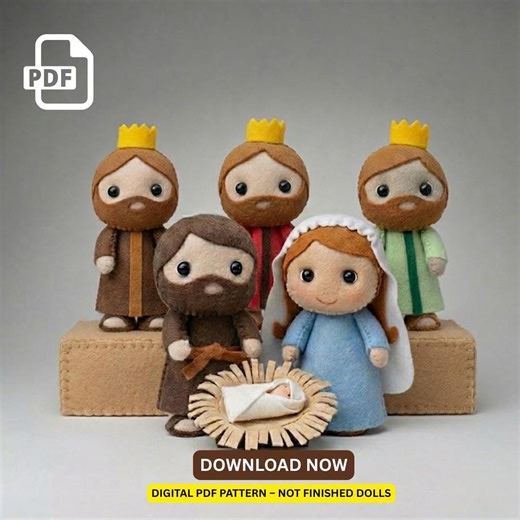 Nativity Felt Sewing Pattern PDF | Mary Joseph Baby Jesus 3 Wise Men Set - Etsy