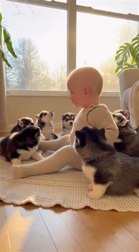 Baby and 5 Great Cute Puppies Bark Together 😂🐾🎄 #cutebaby #dogvideo #crismistmas