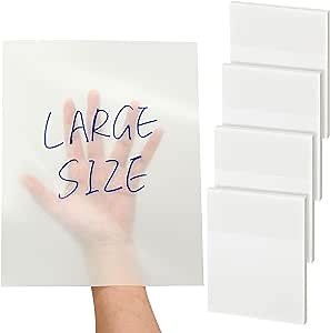 Gueevin 200 Sheet 8.5 x 11 Inch Sticky Transparent Notes Extra Large for A4/ Letter Paper Clear Self Sticky See Through Note Waterproof Translucent Tracing Note for Office School(Transparent White)