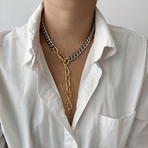 Chunky Two-tone Chain Lariat Necklace: Gold & Silver Statement - Etsy