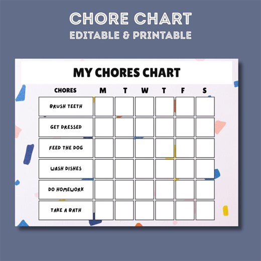 Chore Chart Template- Digital Download- Editable PDF - Etsy