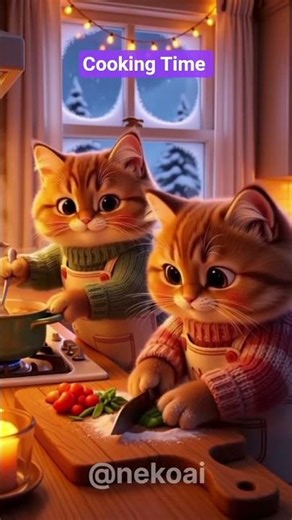 “Cozy Winter Cooking with Two Cute Cats ❄️🍲” #shorts ##trending #cozynights #cooking