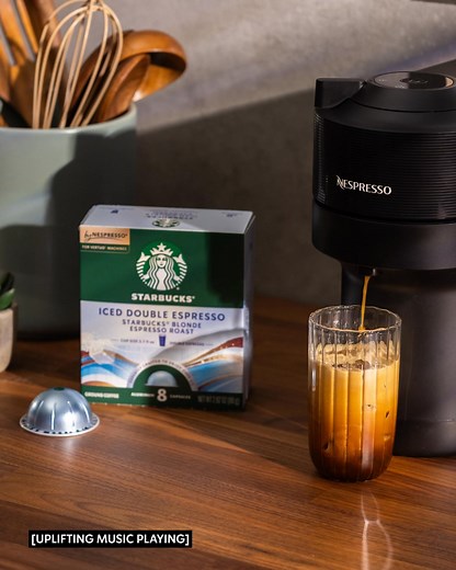 A bold glass with the push of a button—new Starbucks® Iced Double Espresso Blonde Espresso Roast by Nespresso® for Vertuo®. | Starbucks