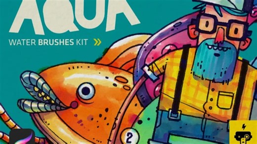 【Procreate】Aqua水彩套装 - 用7支笔刷画出放松流淌的数字水彩 压力感应×水流质感，治愈你的绘画时光 from Frankentoon TV
