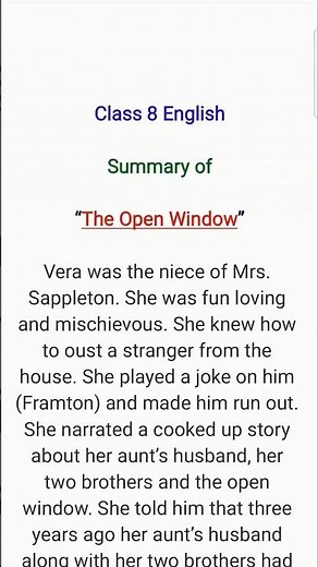 The Open Window Class 8 Summary 🪟🪟🪟🪟