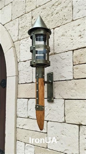 Viking-Style Wall Lantern | Rustic Metal & Wood Outdoor/Indoor Light