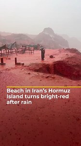 Heavy rains have turned an Iranian beach on Hormuz Island bright red after iron-oxide-rich soil from the area washed into the sea. | Al Jazeera English