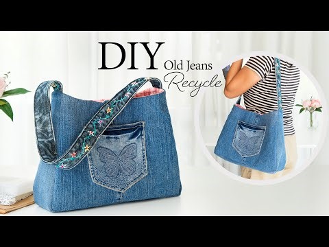 DIY old jeans recycle Tote Bag | Sewing | Tutorial (272)