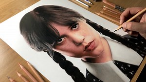 Wednesday Addams Jenna Ortega fan art drawing timelapse