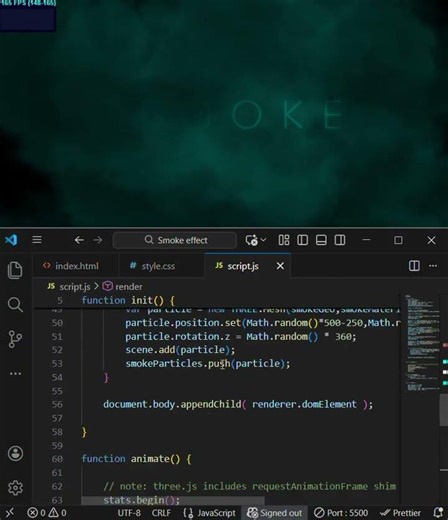 How to make Smoke Effect by using HTML,CSS and JAVASCRIPT in VS code.