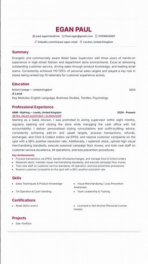 Retail Sales Assistant CV 2026 🇬🇧 | ATS-Friendly Resume That Scores 90%+ (Supervisor Approved)