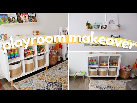 small space PLAYROOM MAKEOVER on a BUDGET//ORGANIZE & TOY DECLUTTER// PLAYROOM in LIVING ROOM