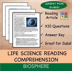 Biosphere - Middle School Science Reading Worksheets - 100% Editable