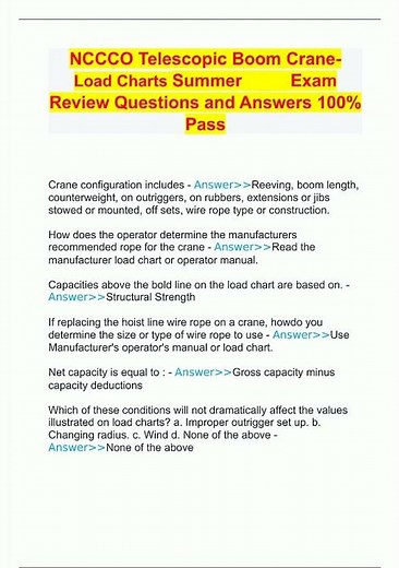 NCCCO Telescopic Boom Crane Load Charts Summer Exam Review Questions and Answers 100 Pass1353 new vi