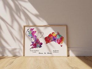 Personalised Map Print - Any Two Countries - Custom Map Art - Available in 9 Colours - Etsy UK