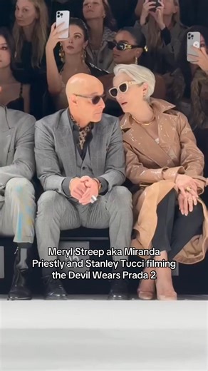 The Devil Wears Prada 2 cast surprised Milan Fashion Week filming sitting front row at Dolce & Gabbana’s spring/summer 2026 Milan Fashion show. Who else can’t wait to hear what Meryl Streep aka Miranda Priestly is whispering in Stanley Tucci aka Nigel Kipling’s ear? And yes that is Gavin Casalegno aka Jeremiah from the Summer I Turned Pretty taking to Michele Morrone! And the Meryl Streep Anna Wintour moment is everything… florals for spring, groundbreaking! #thedevilwearsprada #merylstreep #dwp