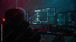 Hacker inputs code to encode intricate programming system Stock Video