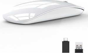 Uiosmuph U58 Kabellose Maus, 2.4G USB Laptop Mäuse Leise Funkmaus Ultra Slim Wireless Mouse 1600DPI für USB Empfänger mit Typ C Kompatibilität mit Windows/Mabook/Linux/Mac (Weiß)