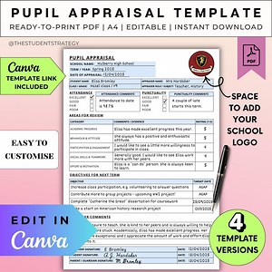 Pupil Appraisal Template | Teacher Feedback Form | Printable Performance Evaluation for Students | School Report | Canva Editable | A4 PDF - Etsy Canada