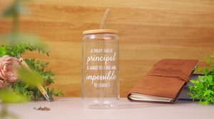 Honeydak Christmas Principal Appreciation Gifts for Women Men Journal Notebook Pen 16oz Principal Drinking Glasses with Lid and Straw Keychain Gift Box