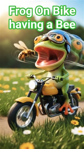 Frog on a Bike🚴 Eats a Bee in Slow Mo 🐸🐝#DreamScreenAI #shorts #trending #cute #aitrendtails #bee