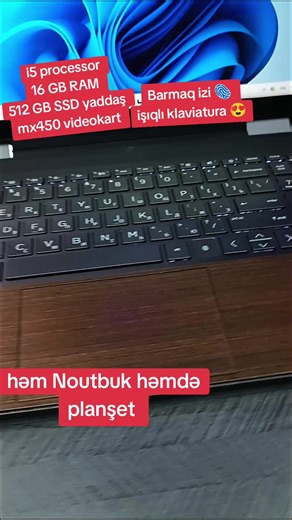 Möhtəşəm dizayna sahib HP Envy modeli Hem noutbuk həm planşet kimi istifadə edə bilərsiz 👍🏼 Barmaq izi kilidi 🫆 Işıqlı klaviatura Bang & Olufsen səs sistemi 🔊 2 Videokartli olduğu üçün, Istənilən oyun və ağır proqramları dəstəkləyir ............ Processor : Intel Core i5 - 1135G7 4.50GHz Ram : 16GB Yaddaş : 512GB NVMe SSD Ekran : 15.6 Sensor ( Touchscreen ) Videokart : mx450 ............. Ofis proqramları pulsuz yazılır Çanta mouse hədiyyə olunur Ünvan : 28 may 28 molun yaxınlığı neft akadem