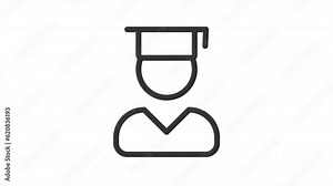 Student animated icon. Male person in graduation cap line animation. Bounce up and down. Online learning. Black illustration on white background. HD video with alpha channel. Motion graphic